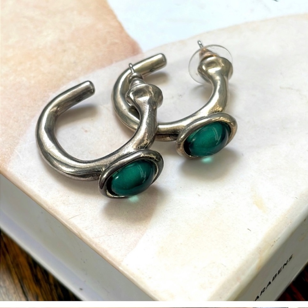 Vintage earrings Silver and blue/ green stone earrings with posts.